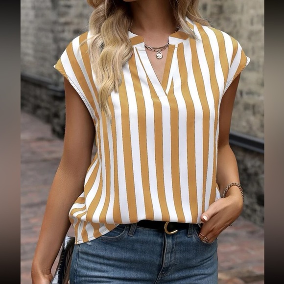 Tops - Striped notched neck blouse